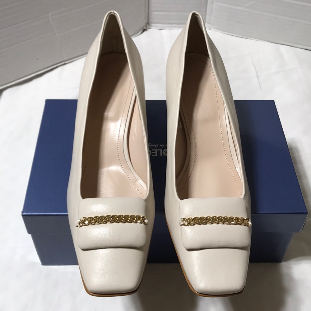 Napoleoni leather upper with ornament block heels. Made in Italy. NWT
